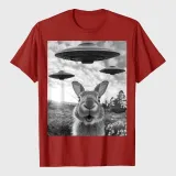 Rabbit Selfie With UFOs Vintage Alien Rabbit T-Shirt