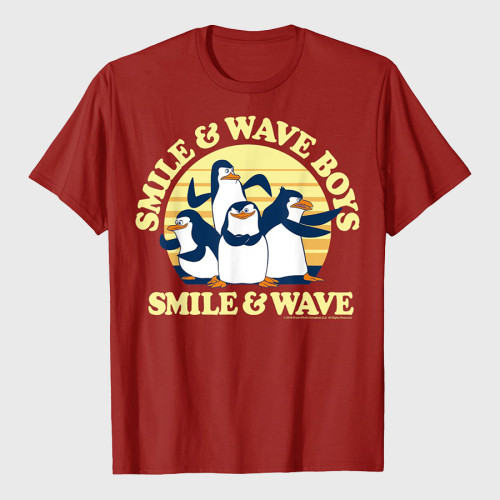 Penguins Smile And Wave Sunset Text Poster T-Shirt