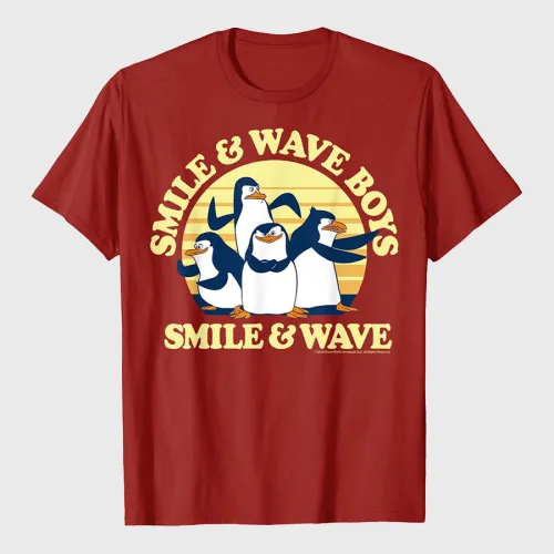 Penguins Smile And Wave Sunset Text Poster T-Shirt