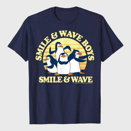Penguins Smile And Wave Sunset Text Poster T-Shirt