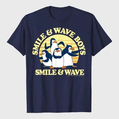 Penguins Smile And Wave Sunset Text Poster T-Shirt