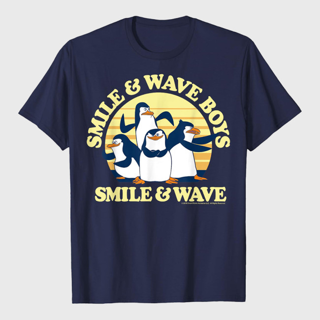 Penguins Smile And Wave Sunset Text Poster T-Shirt