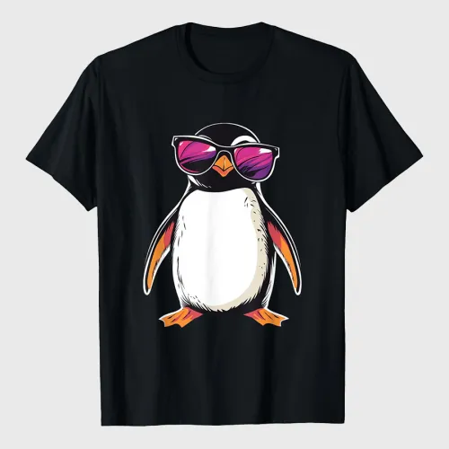 Penguin Wearing Sunglasses Bird Funny Graphic T-Shirt