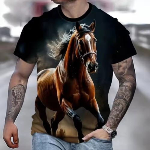 3D Mens Horse Print T-Shirt