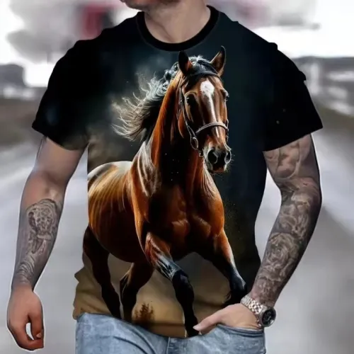 3D Mens Horse Print T-Shirt