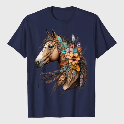 Floral Wild Horse Country Horse Riding T-Shirt