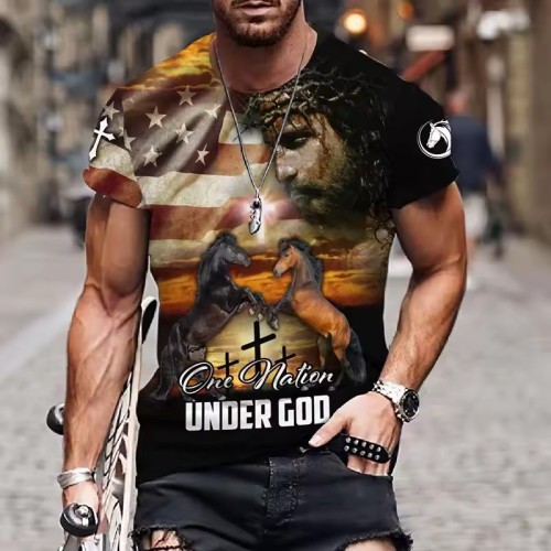 Horse And Jesus Graphic T-Shirt