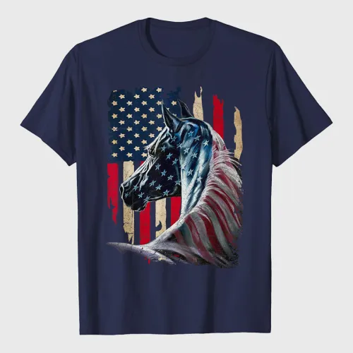 Patriotic Horse American Flag Horse Vintage T-Shirt