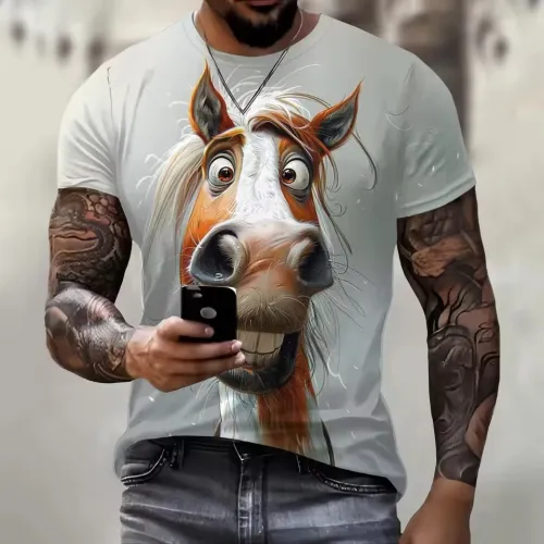 Funny Horse Print T-Shirt