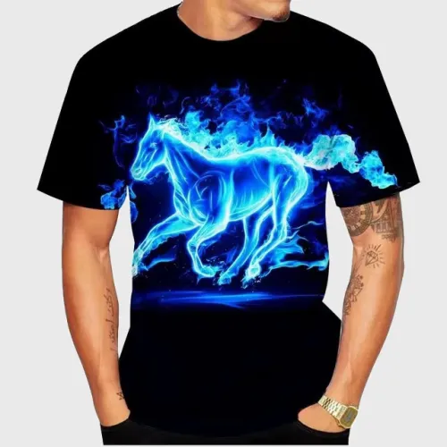 Blue Fire Horse Graphic T-Shirt