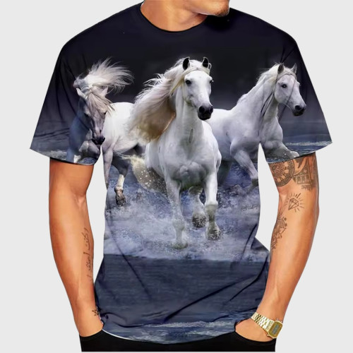 Galloping White Horse Print T-Shirt