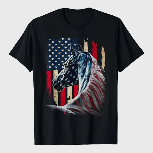 Patriotic Horse American Flag Horse Vintage T-Shirt