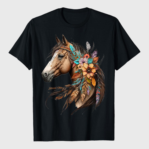 Floral Wild Horse Country Horse Riding T-Shirt