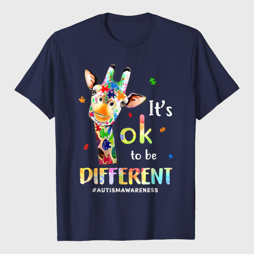 Autism Awareness Cute Giraffe Animal Its Ok To Be Different T-Shirt