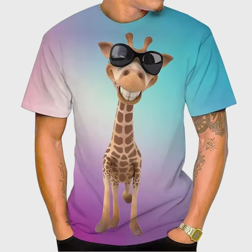 Cartoon Giraffe Graphic T-Shirt