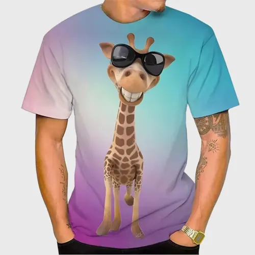 Cartoon Giraffe Graphic T-Shirt