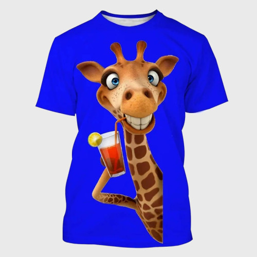 Funny Drinking Giraffe Graphic T-Shirt