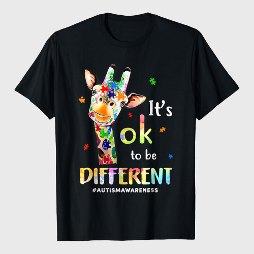 Autism Awareness Cute Giraffe Animal Its Ok To Be Different T-Shirt