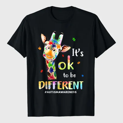 Autism Awareness Cute Giraffe Animal Its Ok To Be Different T-Shirt