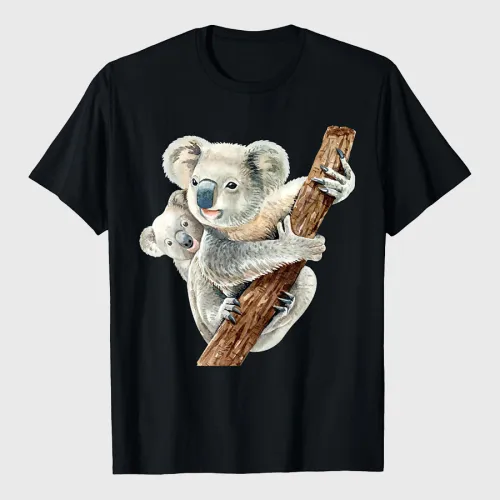 Cute Koala Bear And Baby Realistic Watercolor T-Shirt