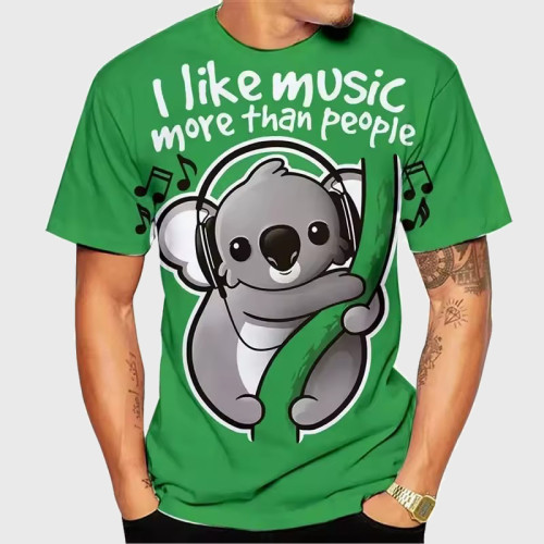 I Like Music More Than People Cartoon Koala Graphic T-Shirt