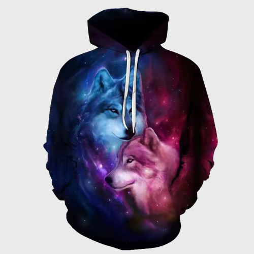 Galaxy Wolf Couples Print Hoodie