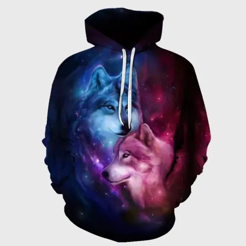 Galaxy Wolf Couples Print Hoodie