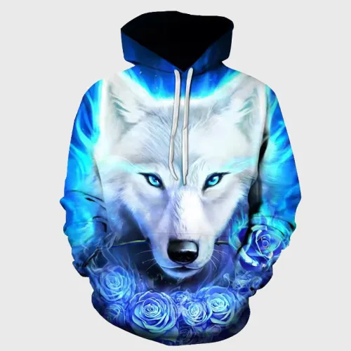 Blue Rose Wolf Hoodie