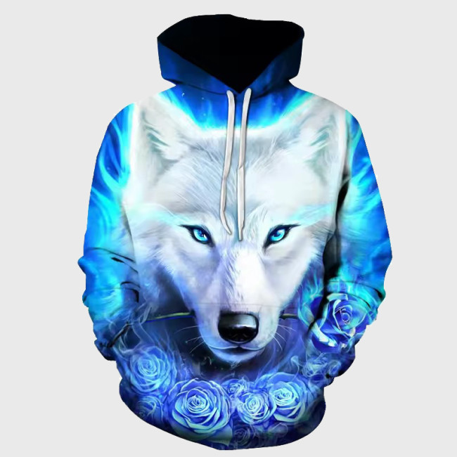 Blue Rose Wolf Hoodie