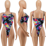 Family Match Mother Daughter Spaghetti Strap Printed Backless Bikini with Mask