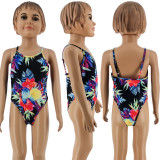 Family Match Mother Daughter Spaghetti Strap Printed Backless Bikini with Mask