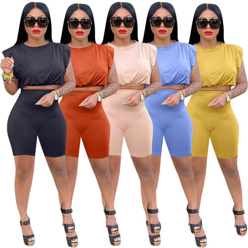 Women's summer shoulder pad sleeveless fashion casual  two-piece suit