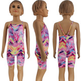 Mother Daughter Spaghetti Strap Backless Print Jumpsuit Family Matching Outfits