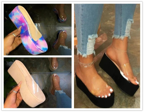 (ebay price:$21.81)Women's ladied fashion transparent platform slippers
