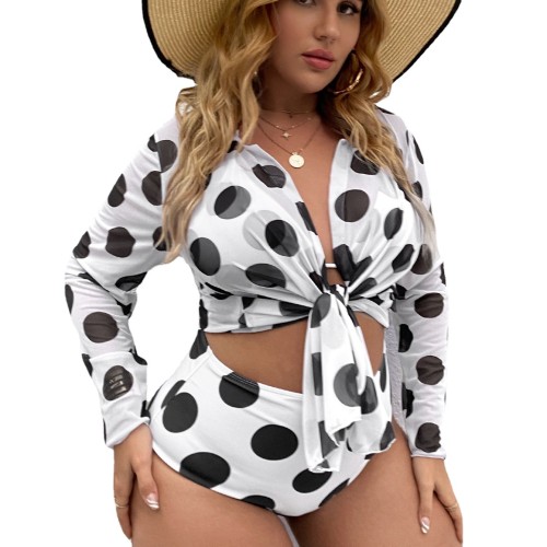 （ebay price：$23.98）Plus Size Women Swimsuit Polka Dot Print Three Piece Bikini Set Summer Beach
