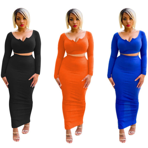 (ebay price：$21.38)Women Long Sleeves Solid Color Casual Club Party Bodycon Pencil Slit Dress 2 Pc