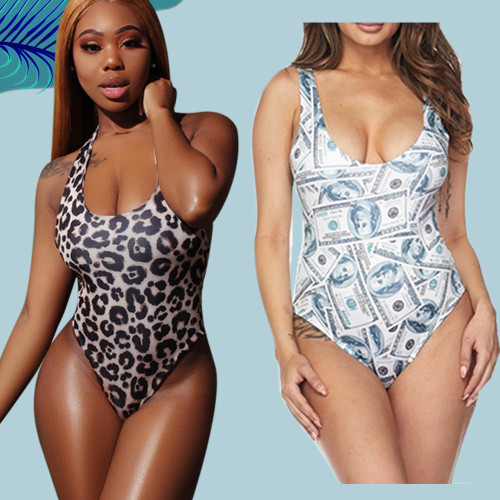 (ebay price：$13.35)Fashion Women Sleeveless Printed Backless Summer Beach Bikini