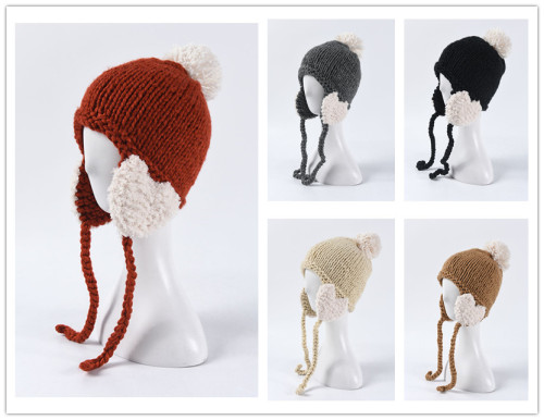 (ebay price:$13.1)Women's Girls Cute Pure Color Consise Fall Winter Warm Knitted Hat
