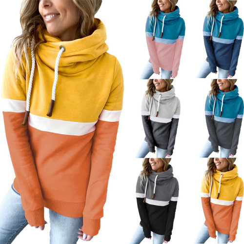 (ebay price：$27.63)Women Hooded Long Sleeve Patchwork Fall Winter Fleece Sweatshirt