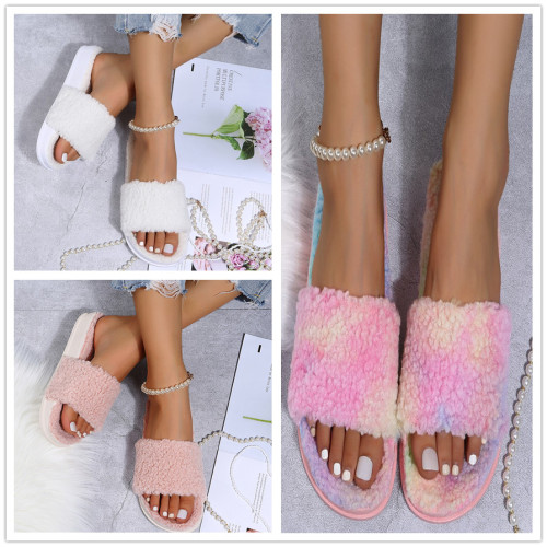 (ebay price:$25.4)Women's ladies fashion casual home fluffy platform slippers sandals