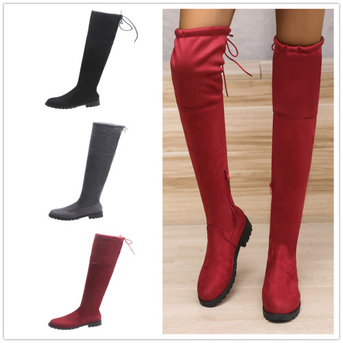 (ebay price:$43.4)Women's ladies fashion casual solid zipper boots over-knee boots