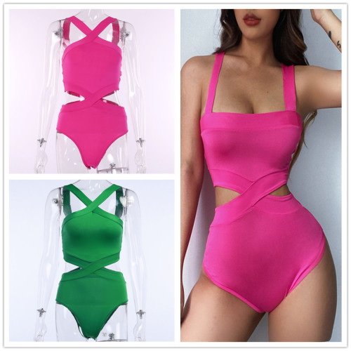 (ebay price：$14.88)Women Sexy Sleeveless Solid Color Hollow Out Backless Bodysuit Casual Club Wear