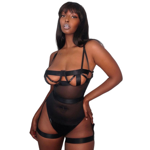 Women Sexy Bodysuit Spaghetti Strap See Through Leotard Clubwear Lingerie
