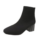 Womens Ladies Knit Block Heel Ankle Boots Mid Heel Shoes Sock Style Boots