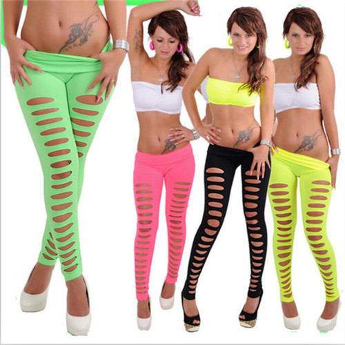 Women Stretch Leggings Solid Hollow Out Casual Club Sports Yoga Slim Pants