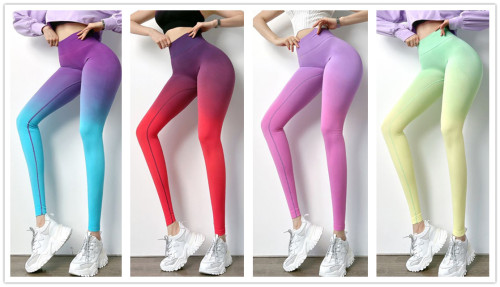 Women Fashion High Waist Gradient Print Skinny Pants Long Pants Casual Yoga Outdoor Sport