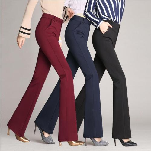 Womens Straight-leg Trousers High Waist Pockets Ladies Office Work Suit Pants XS-4XL
