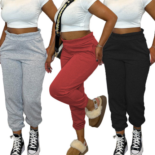 Women Fashion Solid Color Pockets All-match Long Pants Casual Pants Sport Pants