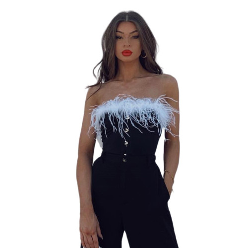Women Sexy Strapless Feather Hook Stretch Vest Crop Top Casual Club