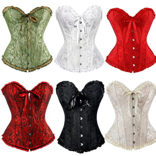 Women Lace Up Vintage Corsets Bustiers Overbust Waist Trainer G-string Plus Size